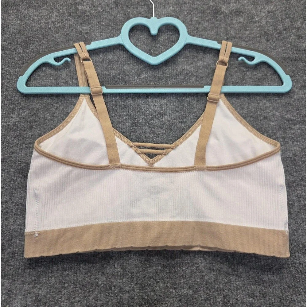 Kindly Yours Bra Women XL White Ribbed Bralette Ginger Trim Strappy Adjustable